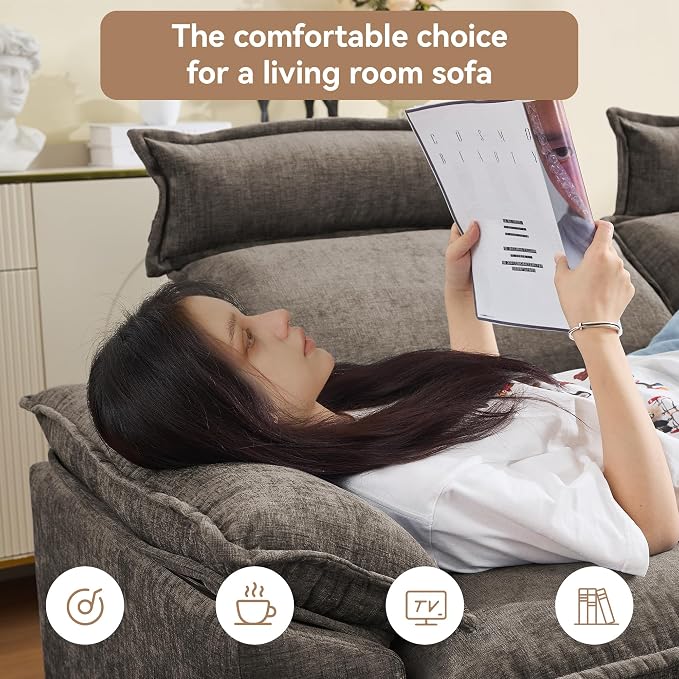 72'' Cloud Modern Loveseat Couch with Detachable Headrest, Modular Sectional Sofa Couch Deep Love Seat, Oversized 2 Seater Chenille Comfy Sofa with Armrests for Living Room, Brown