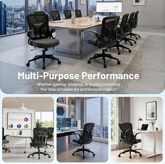 Office Chair Ergonomic Desk Chair with Adjustable Lumbar Support, High Back Breathable Mesh Chair with 120° Tilt Function & Flip-Up Armrests, Swivel Comfy Task Computer Chair for Work, Study