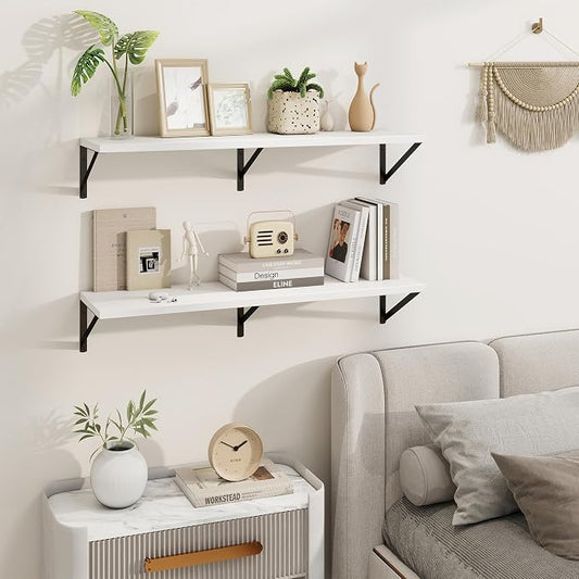 Axeman Deep Floating Shelves | 36 Inch White Wall Shelves Set of 2 | 10 Inch Deep Wood Floating Shelves for Wall | 36" W x 10" D White Shelves for Living Room Bathroom Kitchen