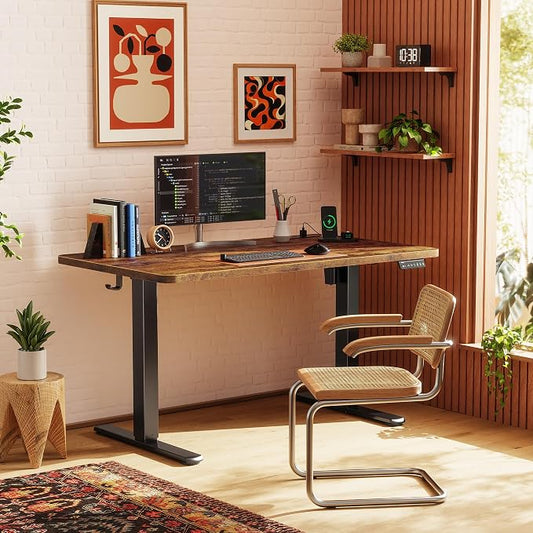 Huuger Electric Standing Desk with Power Outlets and USB-C Port, 47 X 24 Inch Height Adjustable Desk, Sit Stand Desk for Home Office, Computer & Gaming Desk with 4 Presets, Rustic Brown