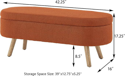 42.25" Ottoman with Storage, Storage Ottoman Bench with Safety Hinge, Foam End of Bed Bench, Upholstered Entryway Bench for Bedroom, Living Room & Window, Holds up to 330 lb, Orange