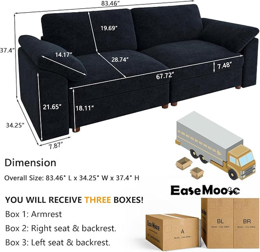 EASE MOOSE Modern Loveseat Sofa for Living Room, Comfty 2 Seat Solid Wood Frame Sofa,Modern Deep Seat Couch, Removable Cover,Dark Blue