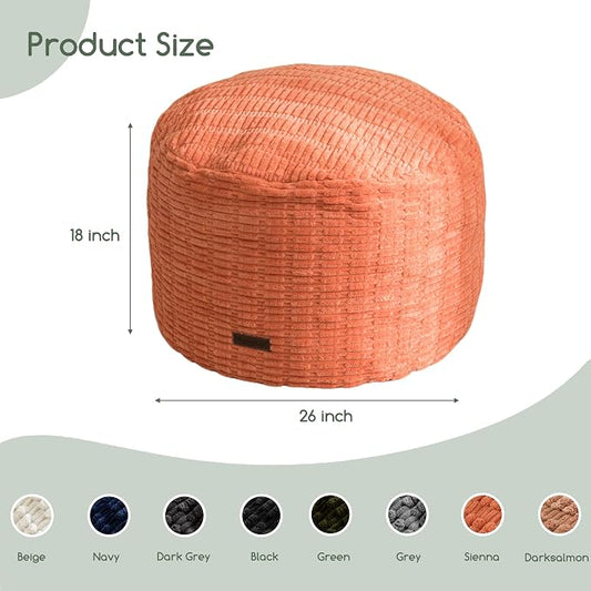 HIGOGOGO Pouf Ottoman Stuffed Round Modern Foam Filled Foot Rest Poufs for Living Room Chair Decorative 26 X 18 Inches Boho Relax Stool for Wedding Christmas Party, Coral Orange
