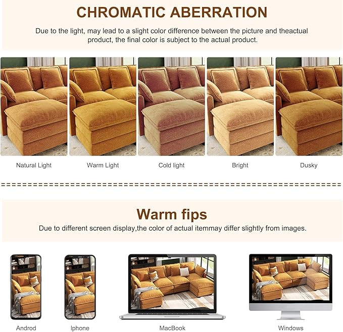 107" Cloud Couch Sectional, U Shaped Modular Sectional Sofa, 4-Seat Deep Seat Couch with 6 Removable Washable Pillows and 2 Ottoman for Living Room, Bedroom, Apartment, Orange