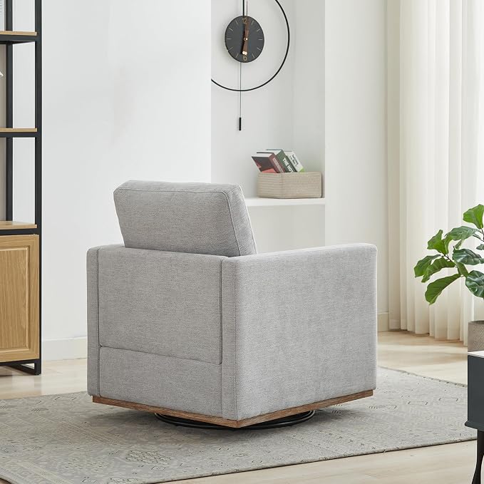Grey Swivel Accent Chair Set of 2, 360 Degree Square Swivel Chair for Living Room, Mid Century Modern Upholstered Barrel Chair,Comfy Sofa Armchairs for Bedroom,Nursery,Chenille-1