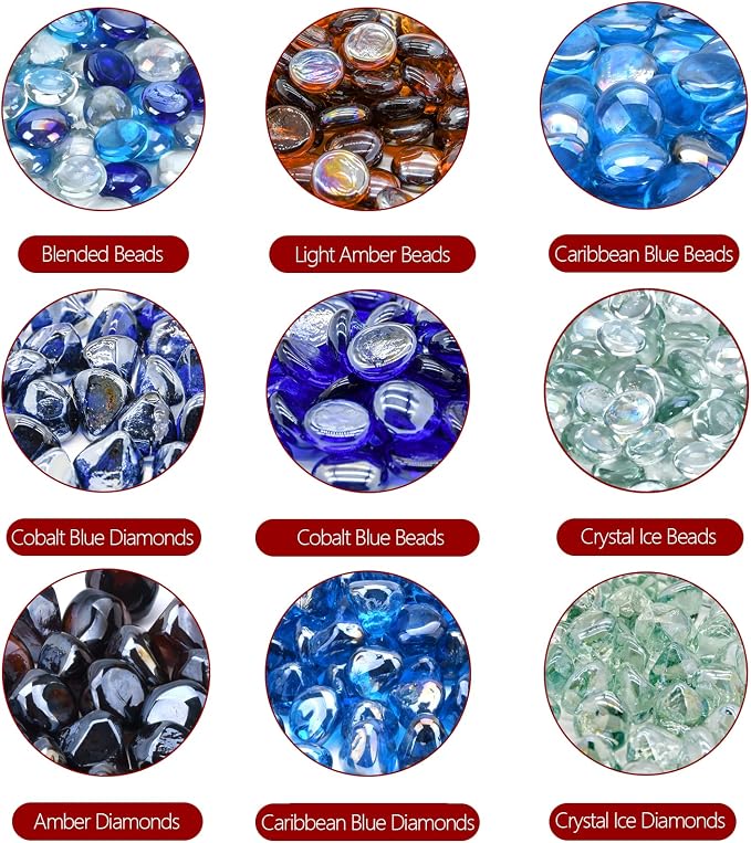 GasSaf Blended Fire Glass Beads for Outdoor Fire Pit, Fireplace, Replaces Existing Gas Logs & Lava Rocks, 3/4 Inch Glass(10 Pound)(Cobalt Blue, Caribbean Blue, Crystal Clear Luster)