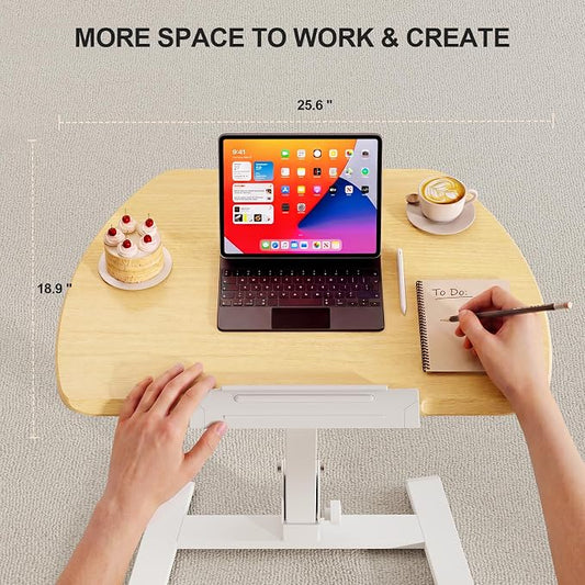 ROMOON Foldable Small Standing Desk with No-Assembly Design, Rolling Height-Adjustable Sit-Stand Table with Wheels, Space-Saving Portable Laptop Cart for Home Office and Small Space (Natural Oak)