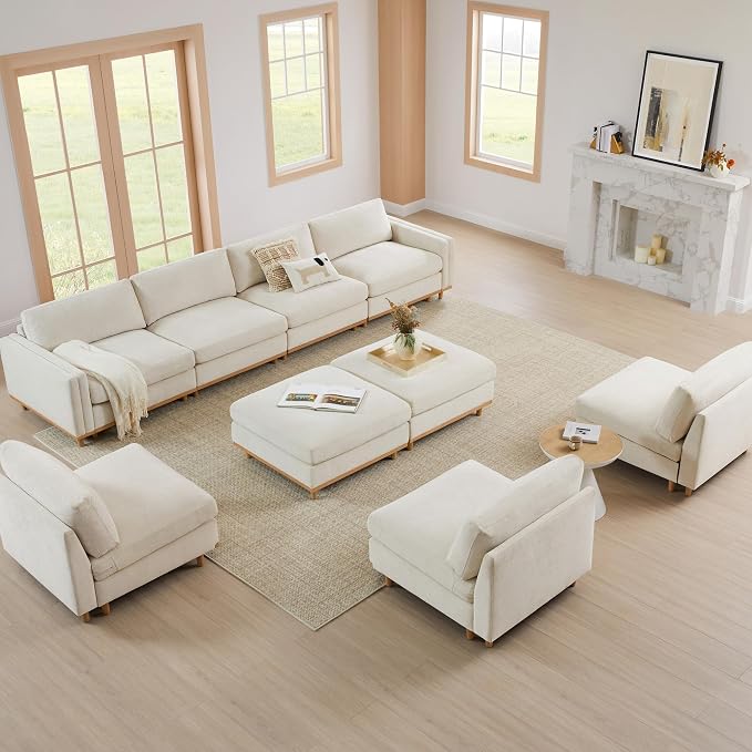 CHITA 153” Super Large Luxury Sectional Modular Sofa, Down Filled, 6 Seat Couch, Linen