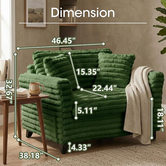 ERYE 46.9" Corduroy Upholstered Accent Chair Wide Seat Armchair for Living Room Bedroom, Modern Cloud Cushion Armchair W/ 2 Pillows and Wooden Legs for Home Apartment Office