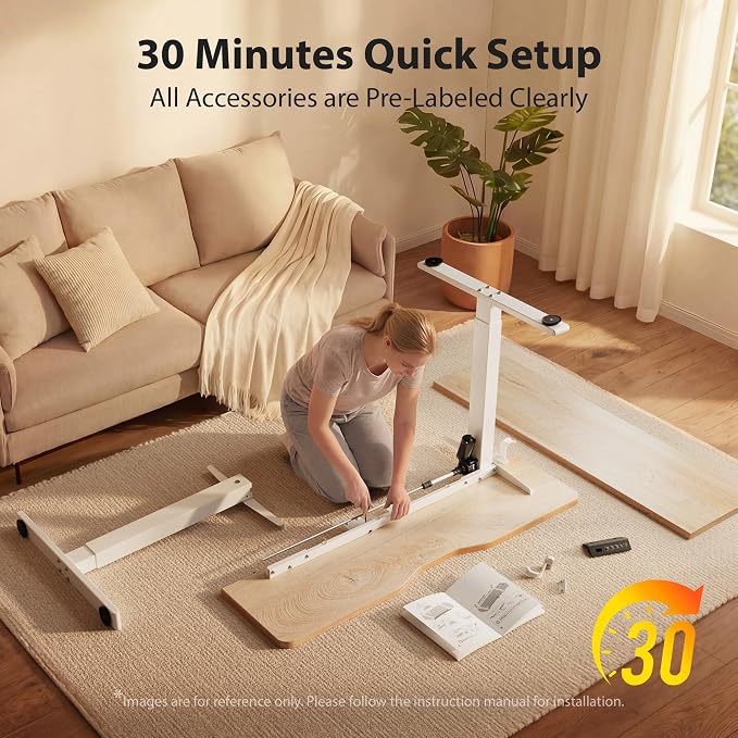 Cubiker Standing Desk, 63x28 Inches Sit Stand Home Office Desk, Electric Stand up Desk, Adjustable Desk with Splice Board, White Frame/Maple Top