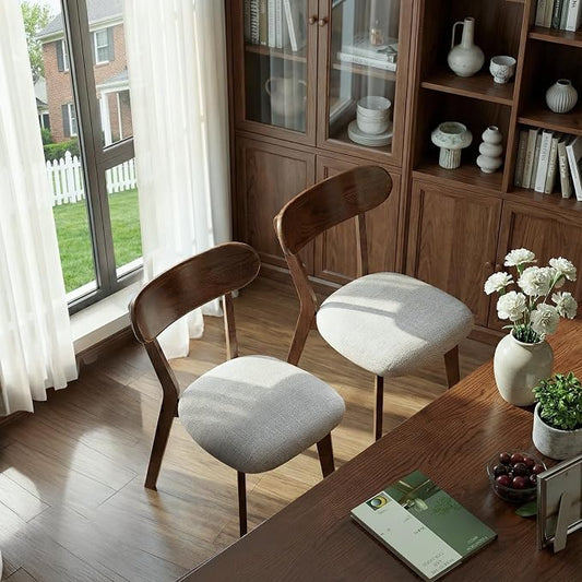 100% Solid Wood Dining Chairs,Mid Century Modern Dining Chairs with Rounded Backrest,Kitchen,Dining Room Chairs Set of 1/2/4 (6, Walnut Color Grey Upholstery)