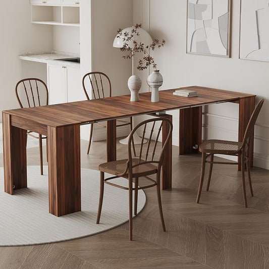Transformer Folding Console Table for 10-12 People, Extendable Dining Table, Space Saving Dining Room Table for Apartments & Homes, Walnut