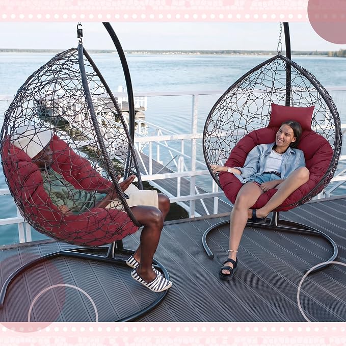 Tudomro Brick Red Egg Chair Cushion Hanging Basket Chair Replacement 45x45 Hammock Basket Swing Waterproof Cushion Hanging Swing Pads with Headrest for Indoor Outdoor Porch Backyard Patio Garden