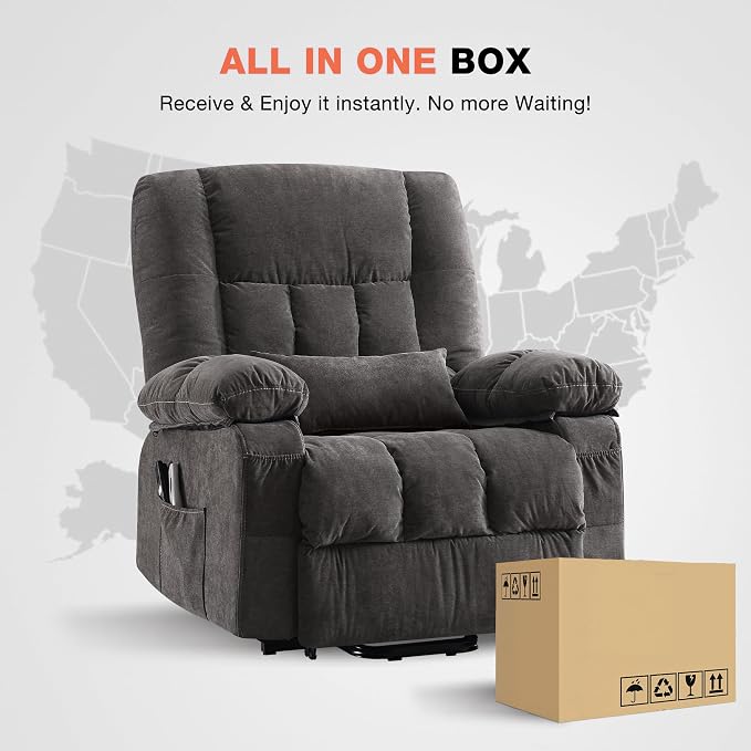 MAHOMICO Power Lift Recliner Chair for Elderly with Vibration Massage and Lumbar Heating, Electric Lift Recliner Single Sofa with Side Pocket and USB Charge Port for Living Room