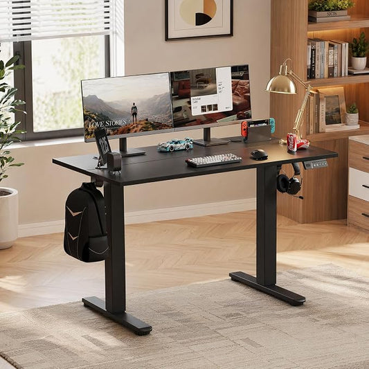 Claiks Electric Standing Desk, 55 x 24 Inch Height Adjustable Sit Stand Desk for Home Office, Computer Desk with Memory Presets, Cable Management & Headphone Hooks, 156 lbs Capacity, Black