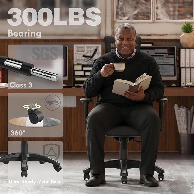 ELABEST T23 Ergonomic Mesh Office Chair, High Back Computer Desk Chair, Breathable AirMesh with Dual-Move Lumbar Support, 3D Armrests & Headrest, Tilt Lock,Big and Tall for Home Office(Onyx)