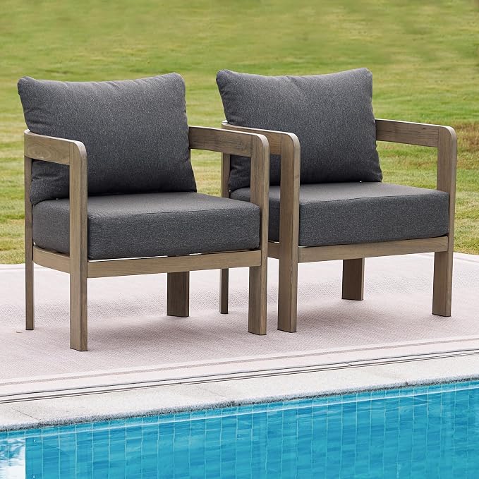 Outdoor Furniture Set, 2Pcs Patio Armchairs, Metal Modern Outside Furniture with 6'' Thick Cushions, Outdoor Conversation Set Balcony Chairs for Backyard, Porch,Deck, Grey