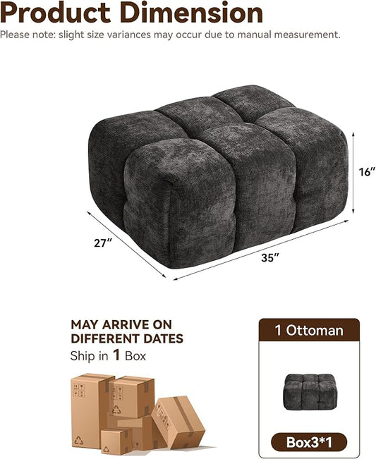 Large Boneless Ottoman, Upholstered Cloud Ottomans for Couch, Oversized Modern Foot Rest for Sectional Couches for Living Room, Foot Stools No Assembly Required, Tufted Ottoman, Dark Grey