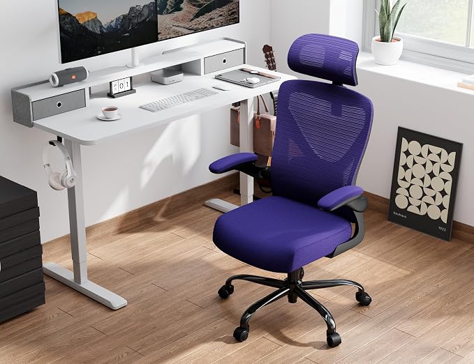 Office Chair - Ergonomic Office Chair with Back Support, Ergonomic Computer Chair - Home Office Desk Chairs, 330lbs Wide Seat Big and Tall Office Chairs with Headrest, Comfy Desk Chairs (Purple)