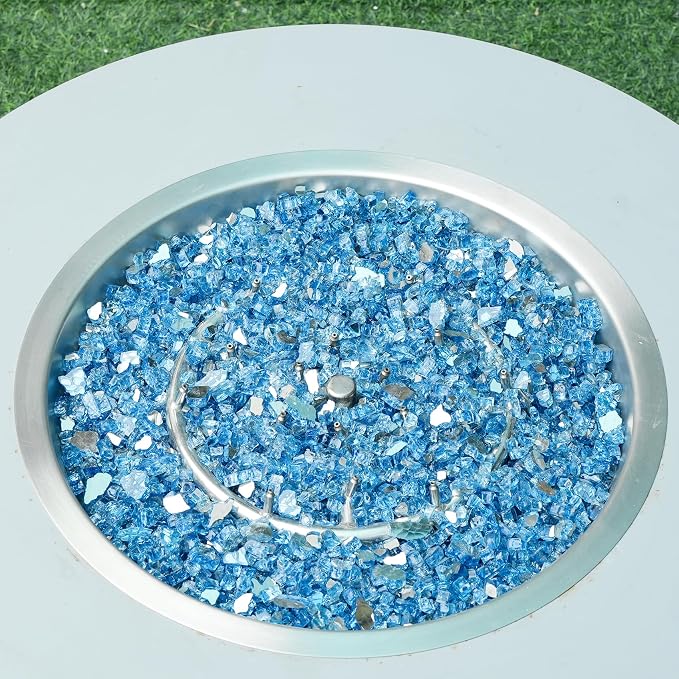 Skyflame Fire Pit Glass Rocks, 15 Pound Pacific Blue Reflective Fire Glass for Outdoor Indoor Fire Bowl Fireplace, 1/2-Inch