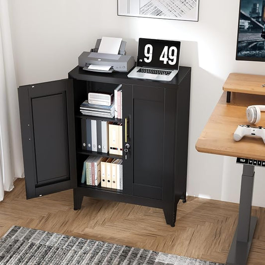 Black Metal Storage Cabinet, 36" Tall Locking Storage Cabinet with 2 Adjustable Shelves, Steel Locker Organizer, for Office, Home, School, 11.81" D x 23.62" W x 35.83" H