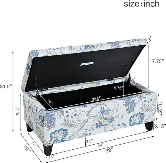 Christopher Knight Home Nesbit Living Room Ottoman with Storage, Entryway Fabric Upholstered Storage Ottoman Bench, Rectangular Sofa Foot Stool, Bedroom End of Bed Bench, Shoe Organizer, Light Blue