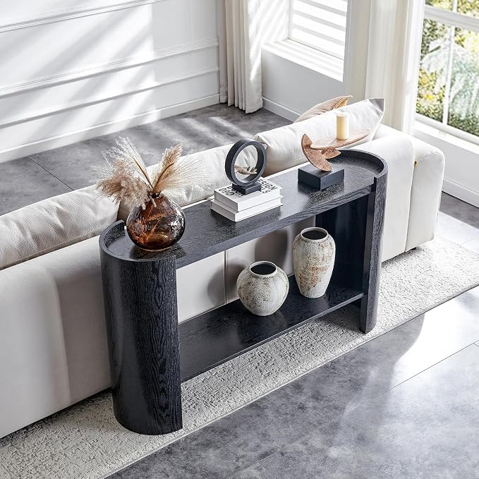 LKTART 53" Black Console Table for Entryway, Couch Tables Behind Sofa, Space-Saving Wooden Entry Foyer Hallway Table with Shelf, Modern Console Sofa Tables for Hallway Organization