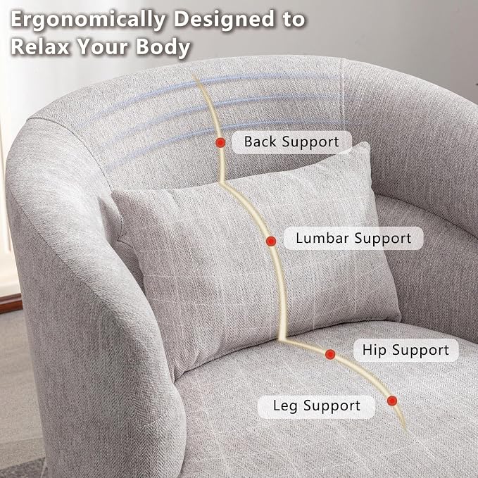 CANMOV Swivel Accent Chair Set of 2, 360 Degree Round Swivel Barrel Chair with Pillow, Upholstered Comfy Barrel Armchair Single Club Sofa Chair for Living Room, Bedroom, Reading Room, (Grey*2)