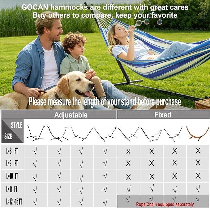 GOCAN Double Hammock 2 Person Extra Large 330X150cm Load Capacity 600Pound Canvas Cotton Hammock for Patio Porch Garden Backyard Lounging Outdoor and Indoor XXL