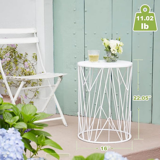 HFHOME Set of 3 Heavy-Duty Round End Table, Side Table, Coffee Table for Indoor Multifunctional Use, Outdoor Decorative Garden Stool Plant Stand-White