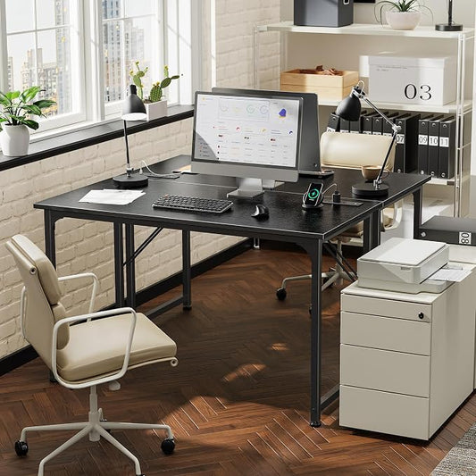 PRAISUN 40 X 20 Inch Computer Desk with Power Outlets and USB-C Port, Gaming Office Desk with Deeper Desktop, Writing Work Desk for Home Office, Study, Bedroom, Work from Home Desk, Metal Frame, Black