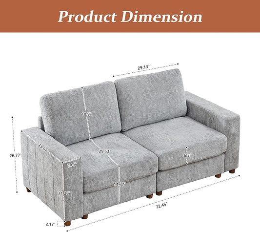 ORRD Comfy Loveset Couch, Chenille 2 Seat Sofa with Pillows, Modern Loveseat Sofa with Storage for Apartment, Living Room, Grey