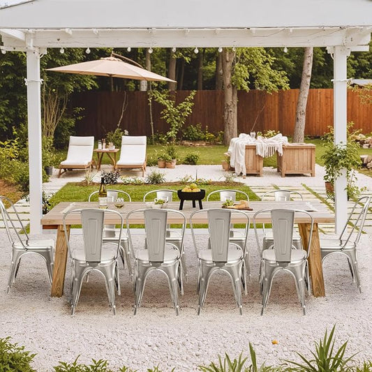 Furmax Metal Dining Chair Indoor Outdoor Use Stackable Classic Trattoria Chair Chic Dining Bistro Cafe Side Metal Chairs Set of 4 (Sliver)