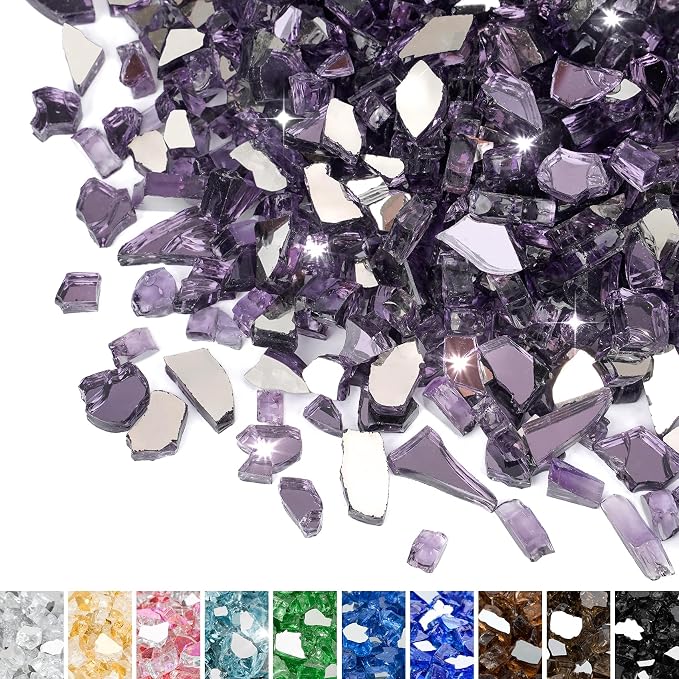 Mr. Fireglass 10 Pounds Fire Glass - 1/2 Inch High Luster Reflective Tempered Glass Rocks for Fireplace Fire Pit Table and Landscaping, Purple