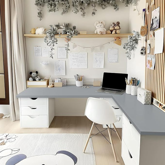 Kaboon 45.67"x23.62" Universal Table Top, Solid One-Piece Desktop, Reversible Melamine Countertop, Double Desks, L-Desk DIY,Gray