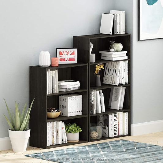 Furinno PASIR Book Shelf, 4-Tier Bookshelf, Bookcase with Open Shelf, 9.4 x 23.6 x 41.7, for Living Room, Bedroom, Home Office, Espresso