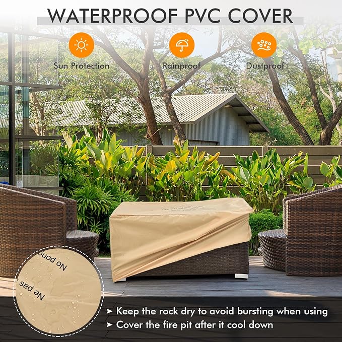 Tangkula 2 Piece Outdoor Propane Fire Pit Table Set with Hideaway Propane Tank Holder, 40,000 BTU Rattan Wicker Fire Pit Table with Lava Rocks, Waterproof Cover, Ideal for Backyard, Patio (Brown)