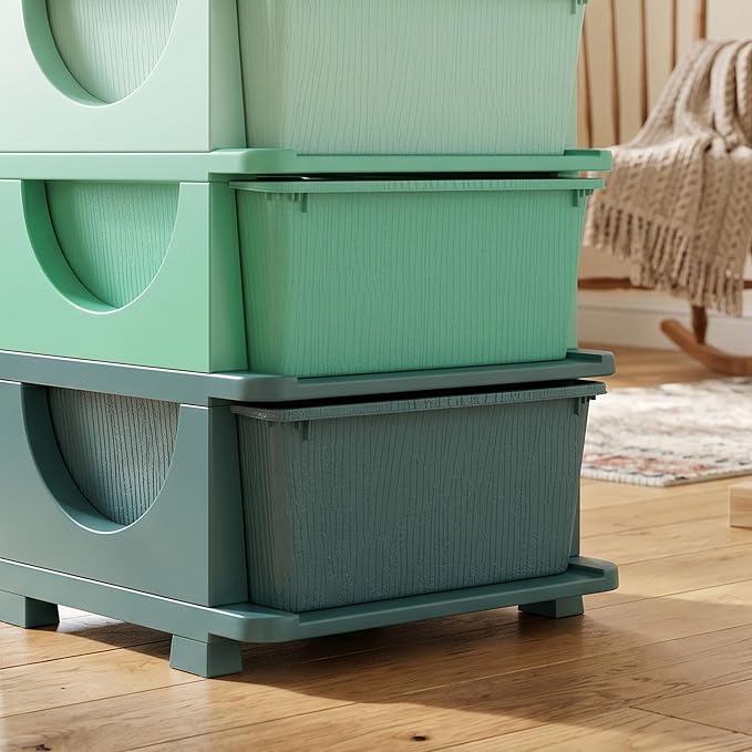 Qaba 3 Drawers Kids Storage Unit, 3 Tier Stackable Toy Organizers and Storage Chest for Bedroom, Nursery, Playroom, Living Room, Boys, Girls, Toddlers, Green