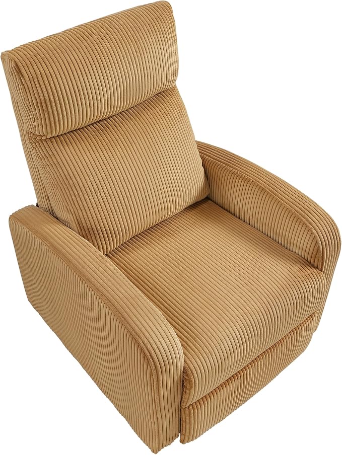 Lexicon Corduroy Pushback Recliner Chair Armchair Push Back Recliner, Solid Wood Frame and Metal Base, Easy Assembly Small Soft Single Sofa Accent Chair for Living Room/Office/Apartment, Yellow