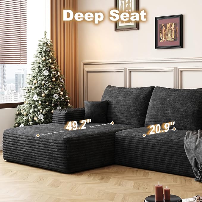 AUGOP 108" Sectional Couches for Living Room Modern Modular Sofa with L-Shape Couchs Upholstered Boneless Couch Deep Seat Sectional Couch with Chaise (Black, Left Facing Chaise+2Seaters+1Ottoman)