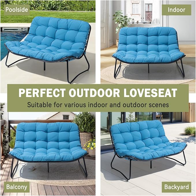 Crestlive Products Outdoor Loveseat, 2-Seat Sofa with Soft Cushion, All-Weather Outdoor Couch Patio Furniture for Balcony, Poolside, Backyard, Porch (Blue)