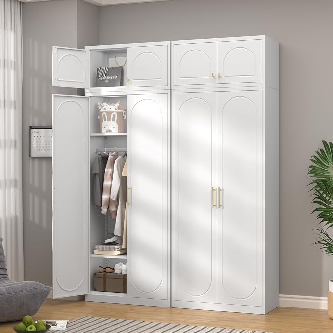 32" Metal Wall Cabinet 2 Doors,Black Hanging Cabinets with Handle,Metal Wardrobe Cabinets,Armoire Wardrobe Closet,Clothes Storage Cabinet for Bedroom, Office, Laundry Room