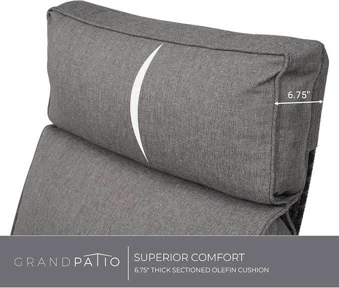 Grand patio Outdoor Recliner Air Pump 150° Lay Flat Reclining Chair with Independent Adjustable Back and Footrest Removable Olefin Cushion Flip-Up Table Wicker Grey 2PCS