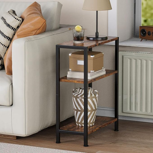 3-Tier Side Table, Small End Table, Sofa Side Table for Narrow Spaces, Slim End Table, Nightstand Table, for Living Room Bedroom Office, Rustic Brown