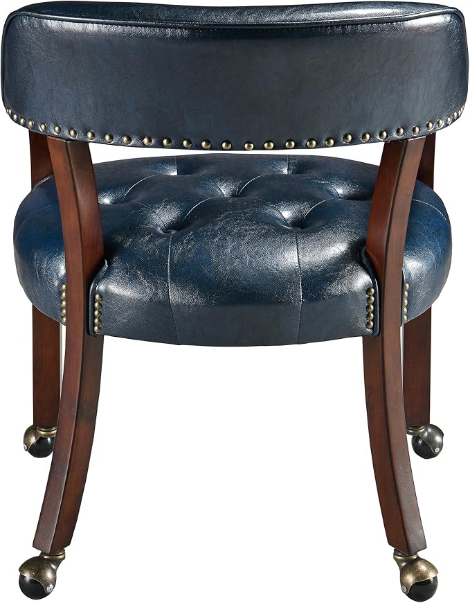 LEEMTORIG Set of 8 Dining Chairs with Casters and Arms, Large Rolling Dining Chairs with Wheels, Accent Poker Chairs, Solid Wood Boss Caption's Chairs Office Chairs, Cherry Legs & Blue SY-1533-LB