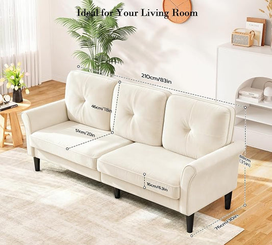 Loveseat Sofa, 83" Love Seat Couches, Comfy Velvet Small Couch for Bedroom, Tool-Free Setup Small Couches for Living Room, Modern Sofas for Living Room, 750lbs Load Sofas & Couches, White Couch