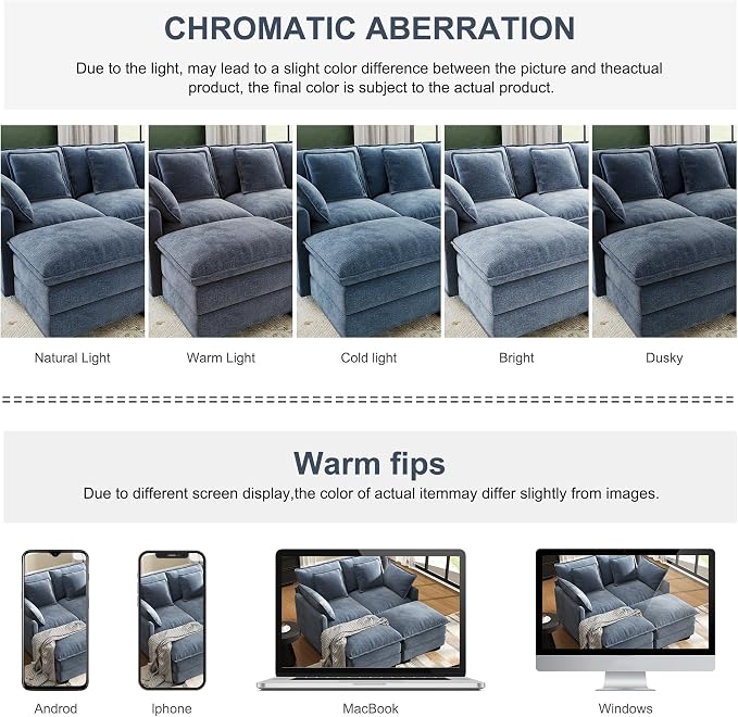 107" Cloud Couch Sectional, U Shaped Modular Sectional Sofa, 4-Seat Deep Seat Couch with 6 Removable Washable Pillows and 2 Ottoman for Living Room, Bedroom, Apartment, Blue