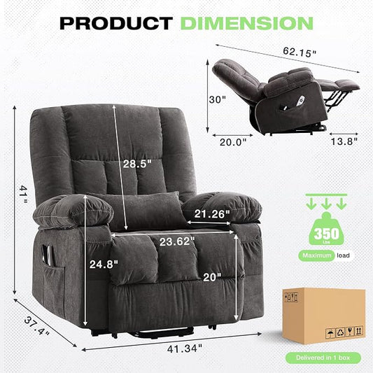 BOSMILLER Power Lift Recliner Chair with Massage and Heat for Elderly,Electric Lift Chair with USB Charging Runction and Side Pockets, Suitable for Living Rooms and bedrooms,Grey