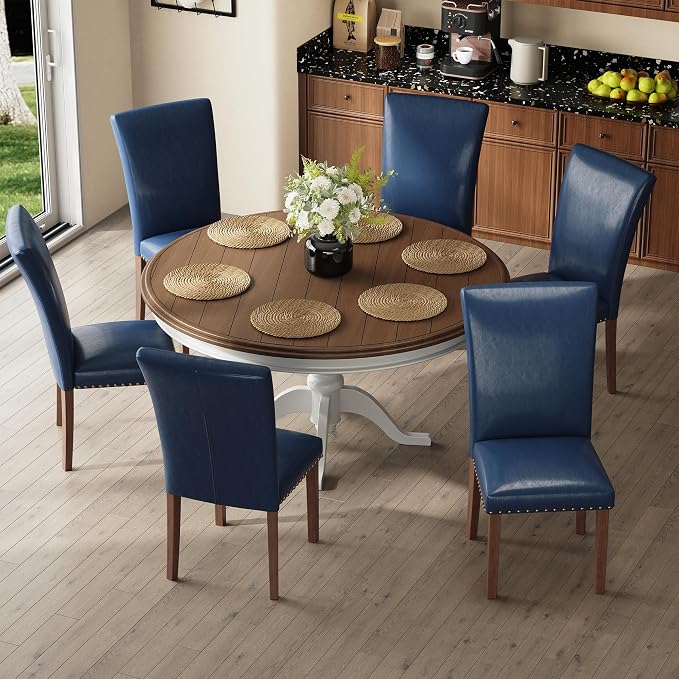 MALOL Dining Chairs Set of 4, High Back Dining Chair with Wood Legs and Nailhead Trim, Modern Padded Kitchen Room Chairs for Dining Room/Restaurant, Blue