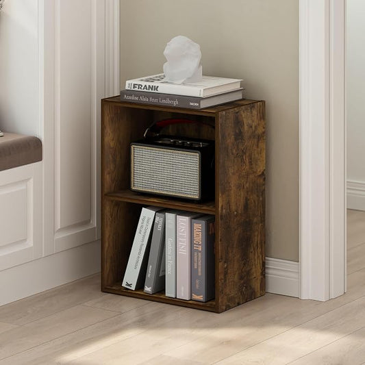 Furinno LUDER Book Shelf, 2-Tier Modern Bookshelf, Open Shelves Bookcase, 9" x 16" x 21", for Living Room, Bedroom, Home Office, Amber Pine